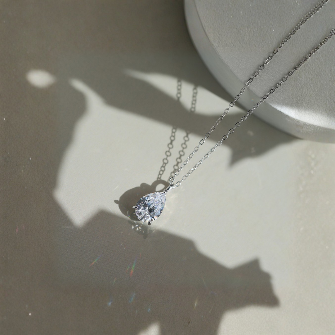 1ct Pear-Shaped Moissanite Necklace in 925 Sterling Silver | D Color VVS
