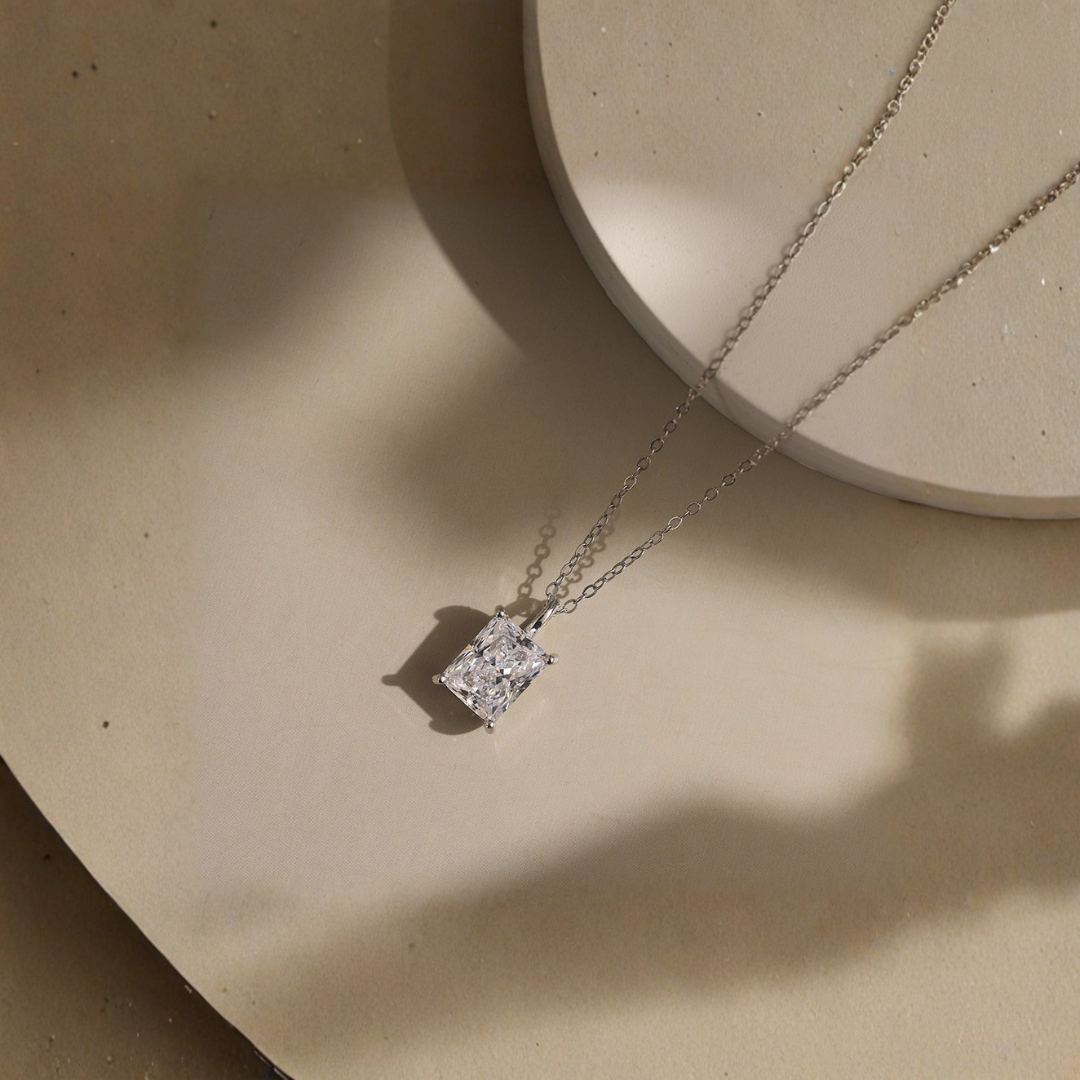2ct Radiant-Cut Moissanite Necklace in 925 Sterling Silver | D Color VVS