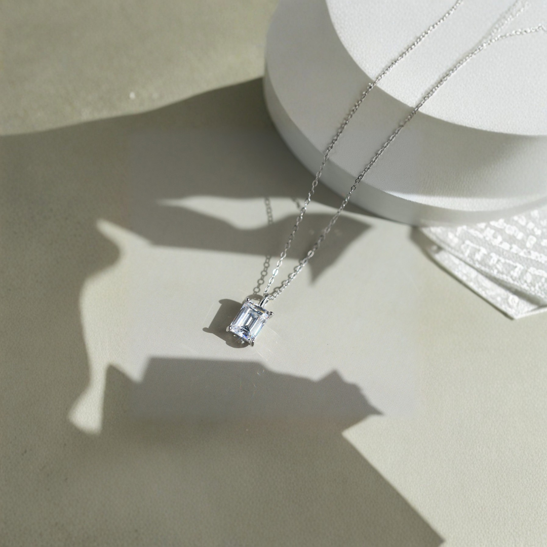 1ct Emerald-Cut Moissanite Necklace in 925 Sterling Silver | D Color VVS