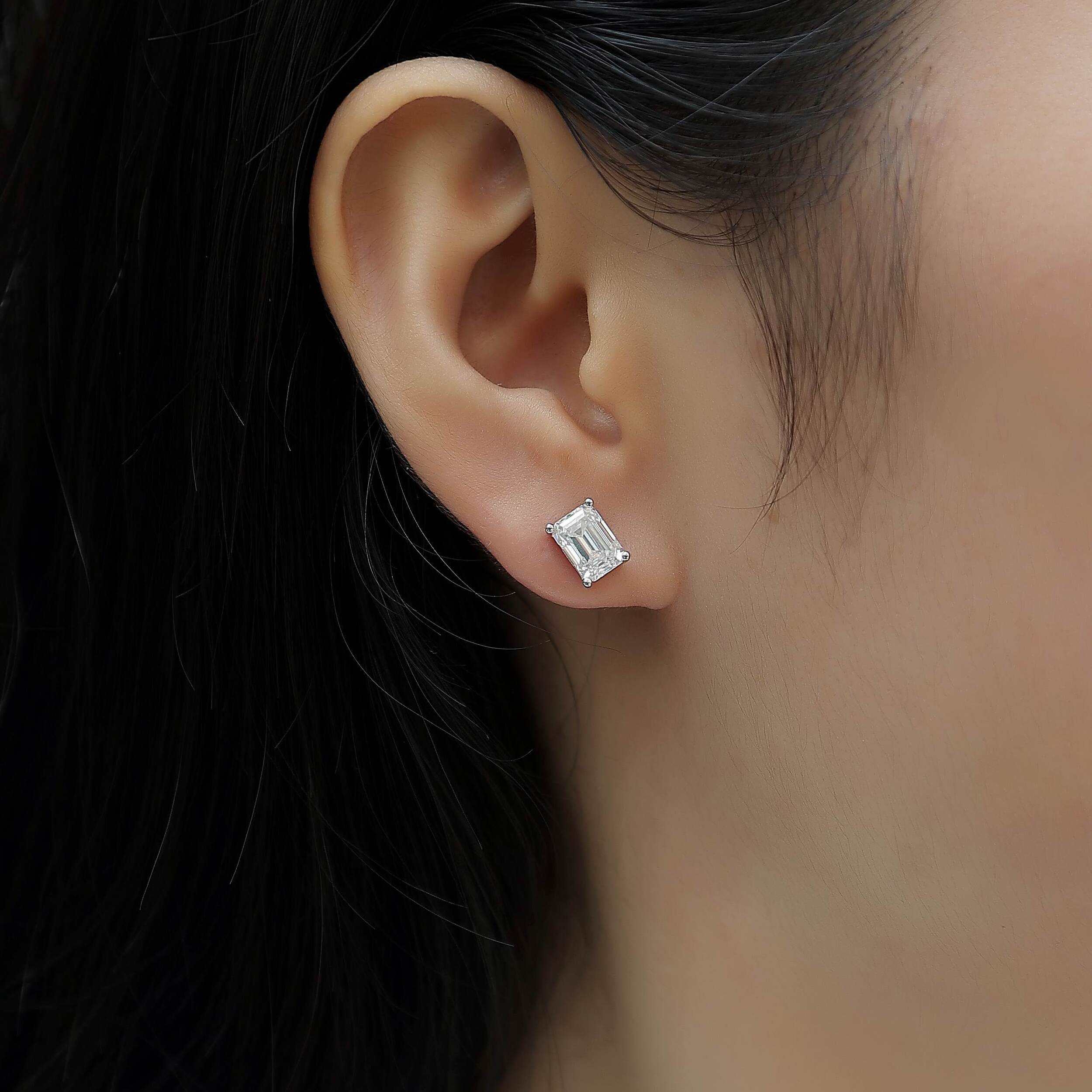 2ctw Emerald-Cut Moissanite Stud Earrings