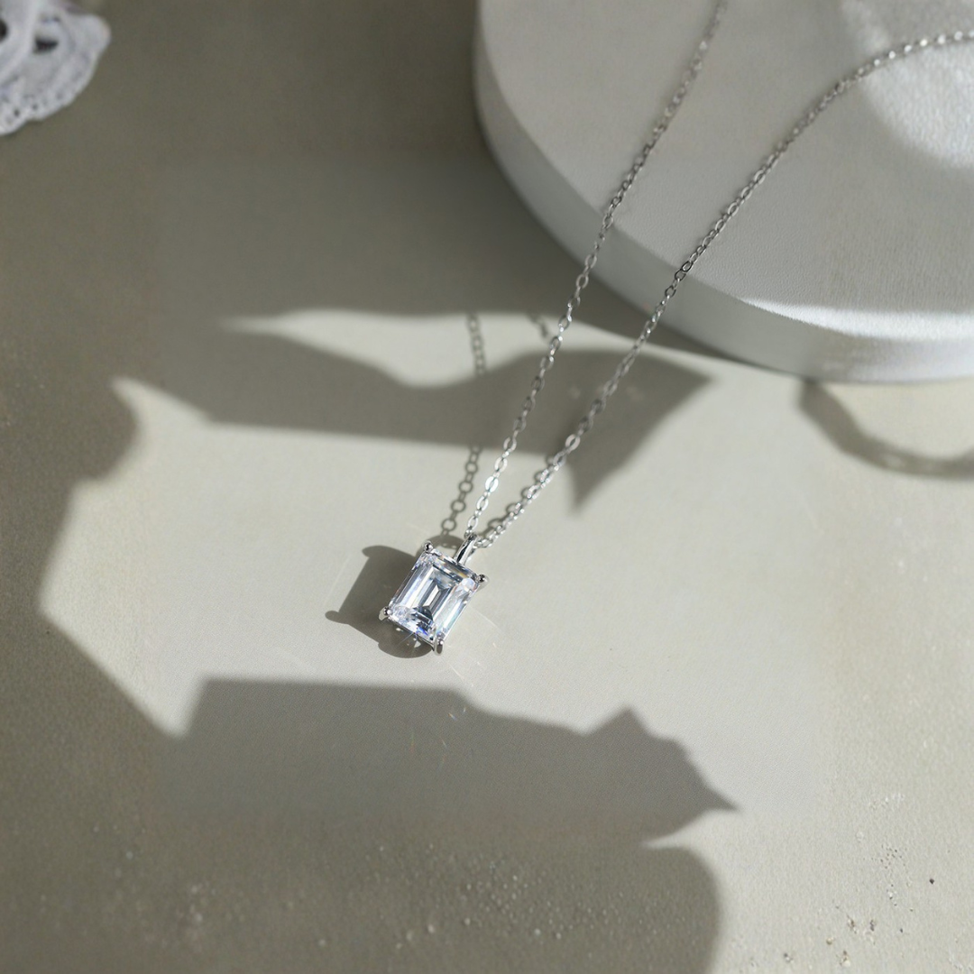 2ct Emerald-Cut Moissanite Necklace in 925 Sterling Silver | D Color VVS