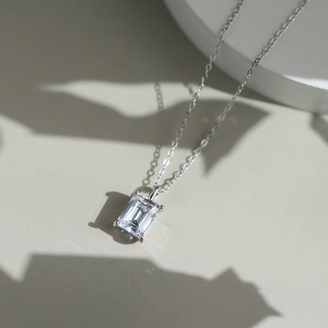 3ct Emerald-Cut Moissanite Necklace in 925 Sterling Silver | D Color VVS