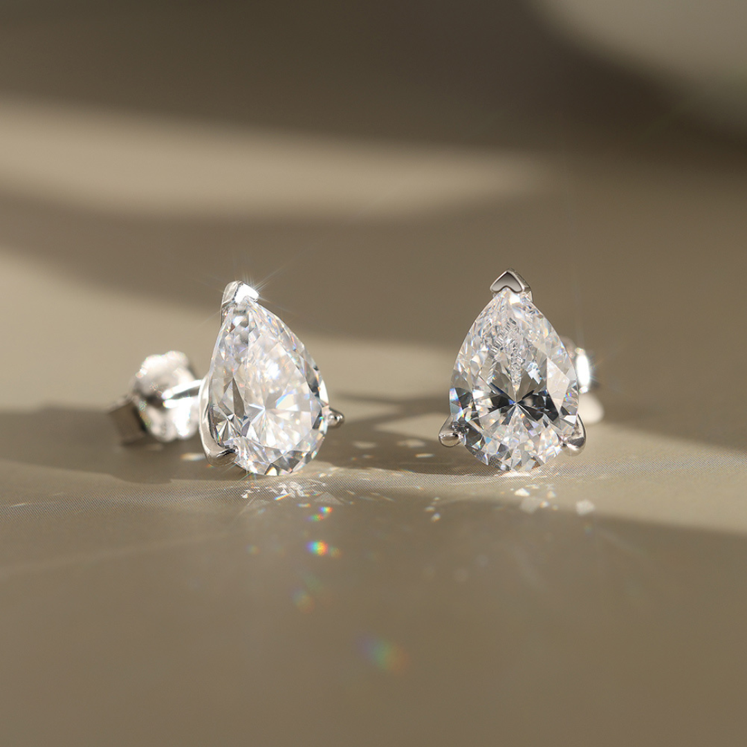 4ctw Pear-Shaped Moissanite Stud Earrings | 2ct Each in Rhodium-Plated 925 Sterling Silver