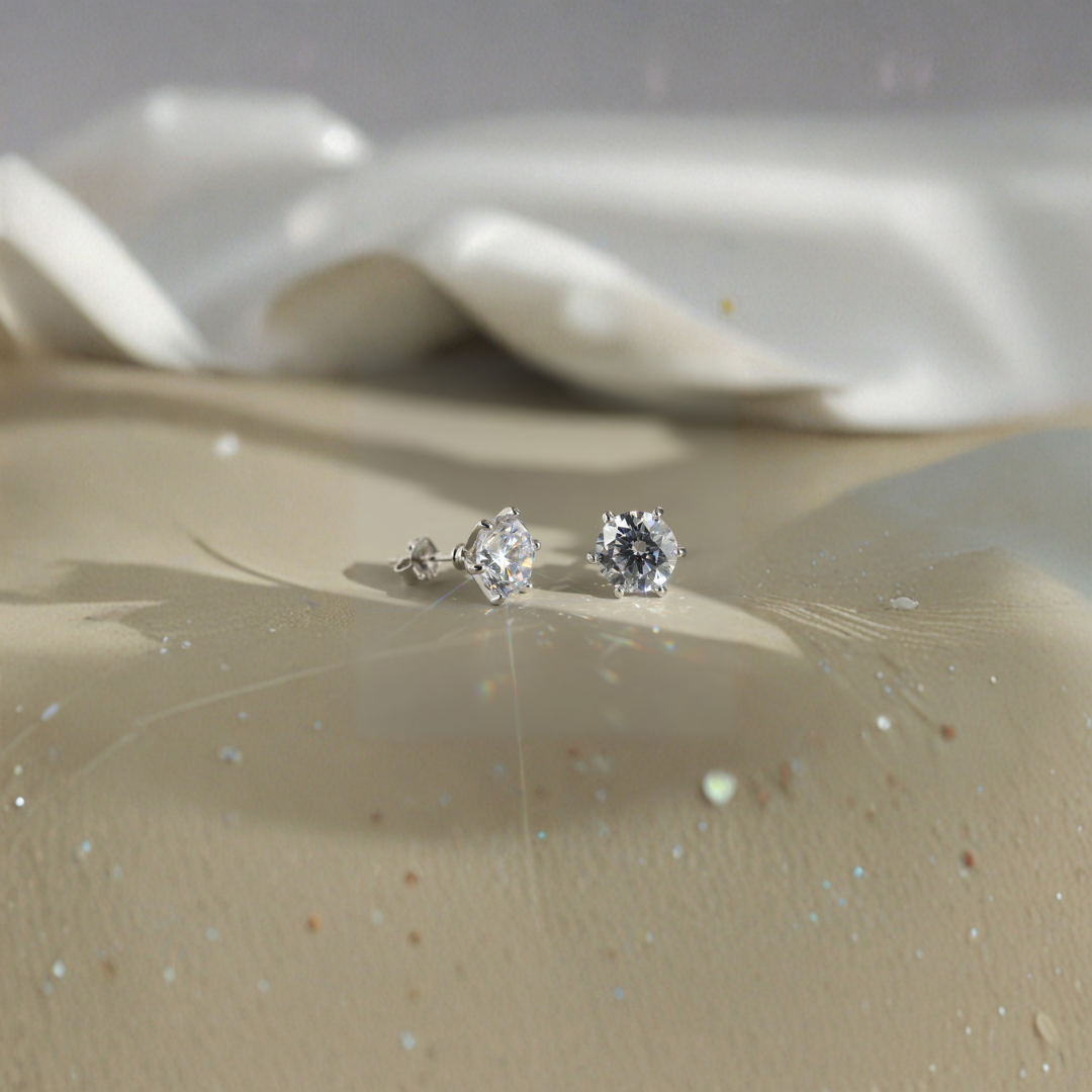 2ctw Round Moissanite Stud Earrings | 1ct Each in Rhodium-Plated 925 Sterling Silver
