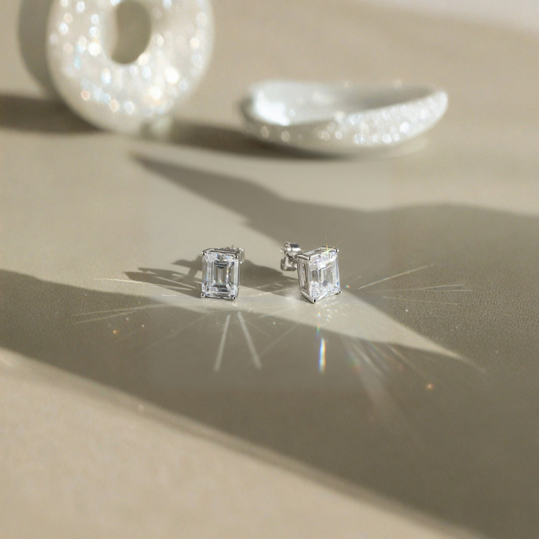 2ctw Emerald-Cut Moissanite Stud Earrings
