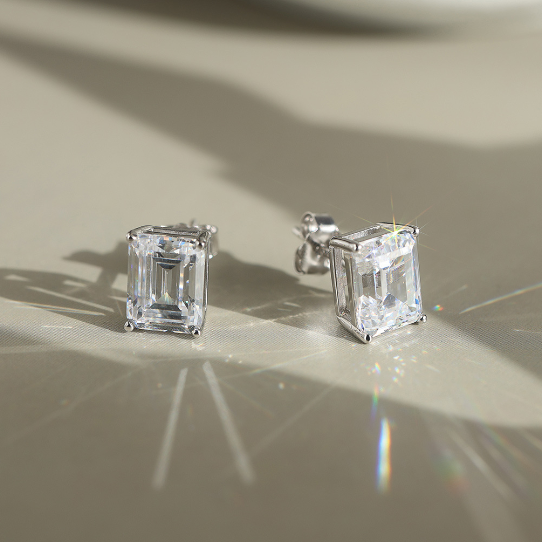 6ctw Emerald-Cut Moissanite Stud Earrings