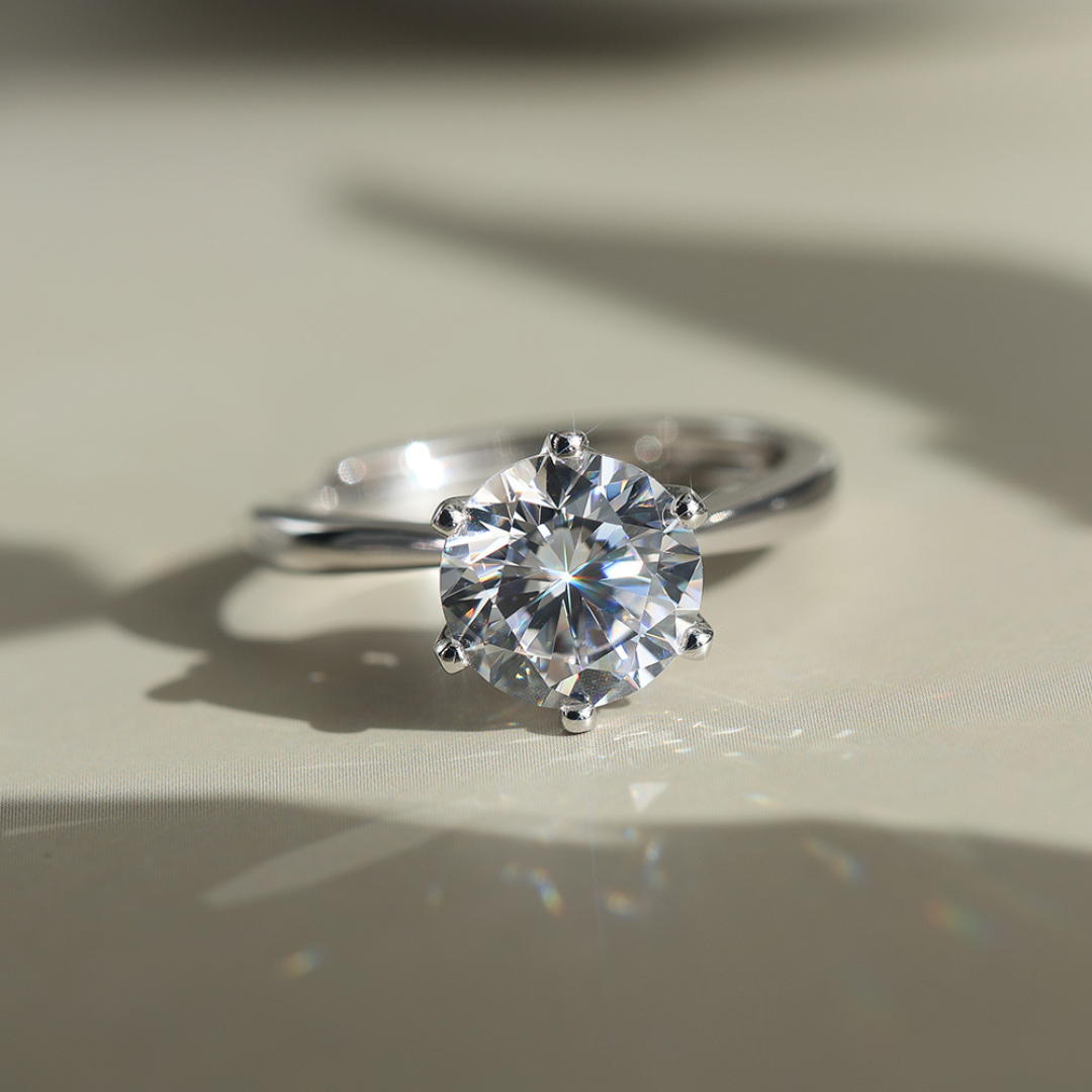 3ct Round Moissanite Engagement Ring | Adjustable 925 Sterling Silver Solitaire