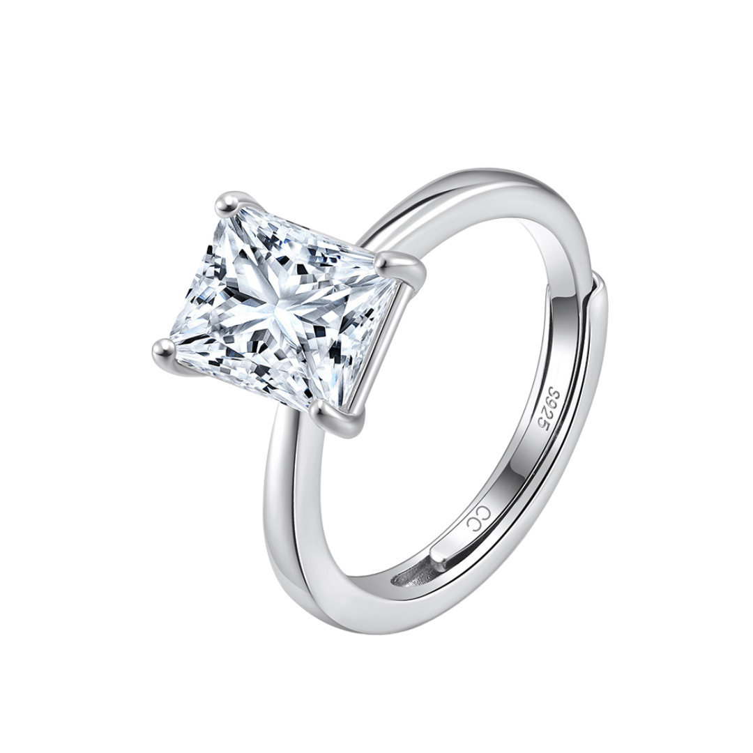 3ct Radiant Moissanite Engagement Ring | Adjustable 925 Sterling Silver Solitaire