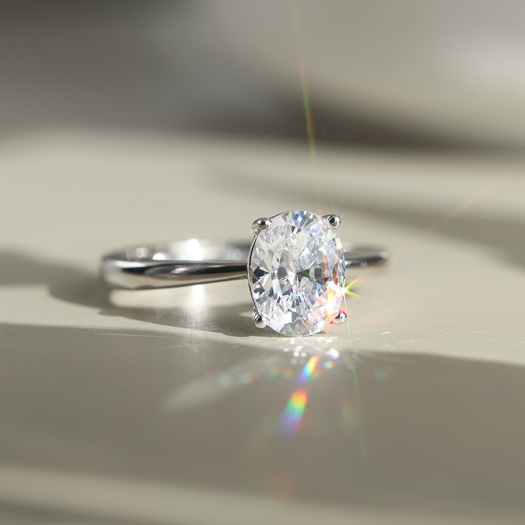 3ct Oval Moissanite Engagement Ring | Adjustable 925 Sterling Silver Solitaire