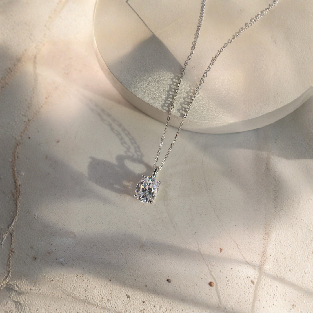1ct Oval Moissanite Necklace in 925 Sterling Silver | D Color VVS