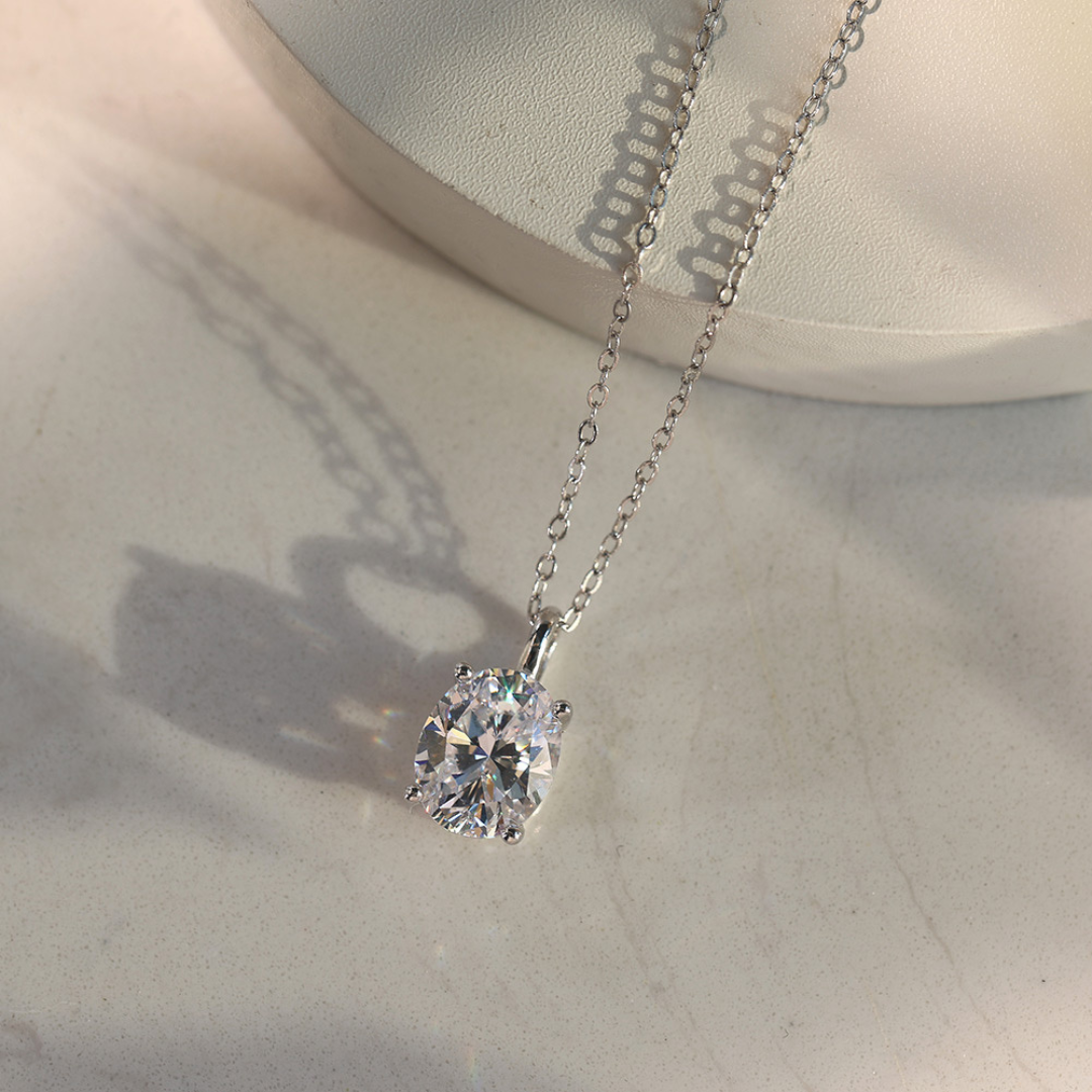 3ct Oval Moissanite Necklace in 925 Sterling Silver | D Color VVS