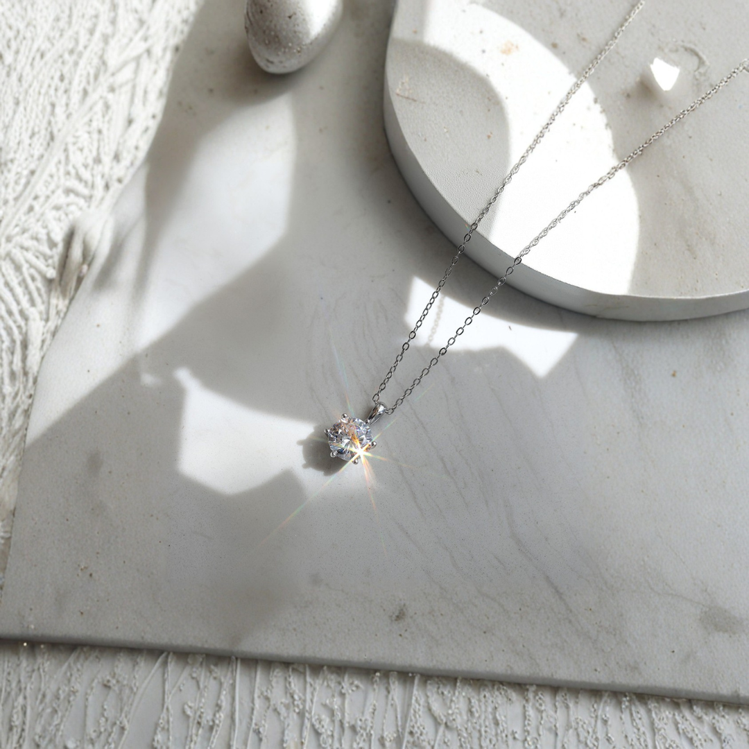 1ct Round Moissanite Necklace in 925 Sterling Silver | D Color VVS