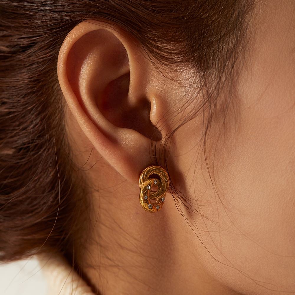 Twisted Halo CZ Studs Earrings