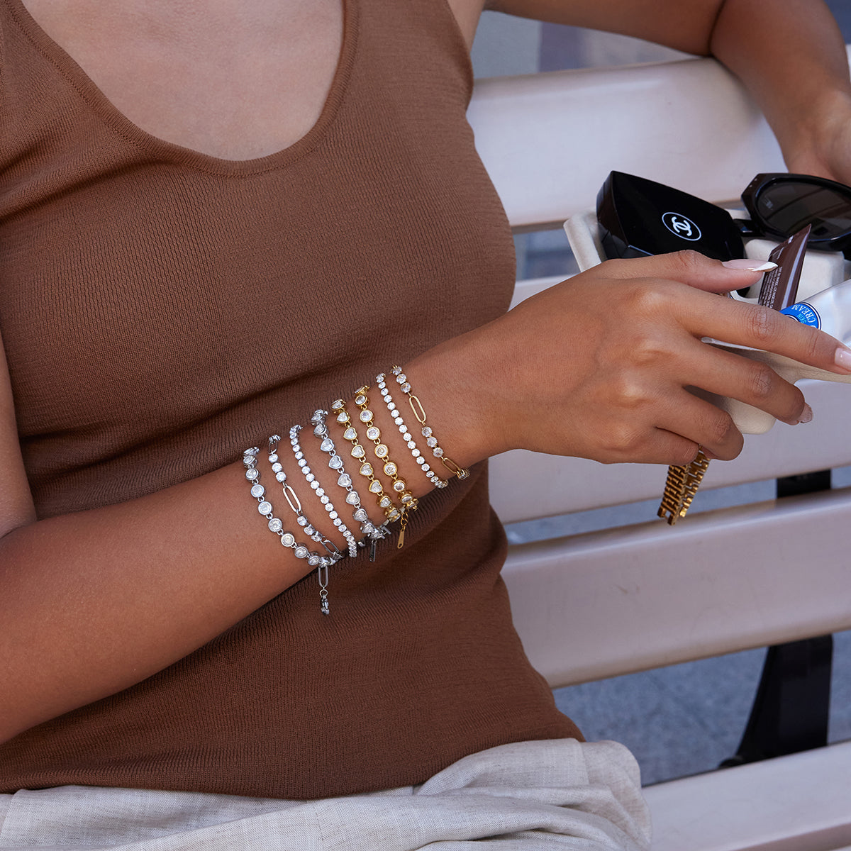 Charisse – Silver Heart CZ Tennis Bracelet