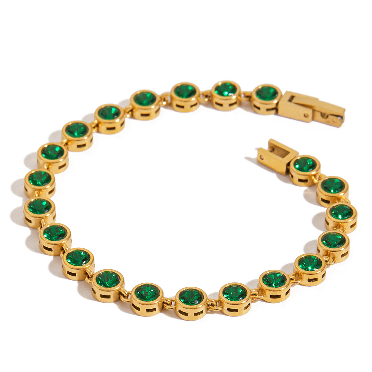 Calista – Green CZ Bezel Tennis Bracelet, 18K Gold Finish
