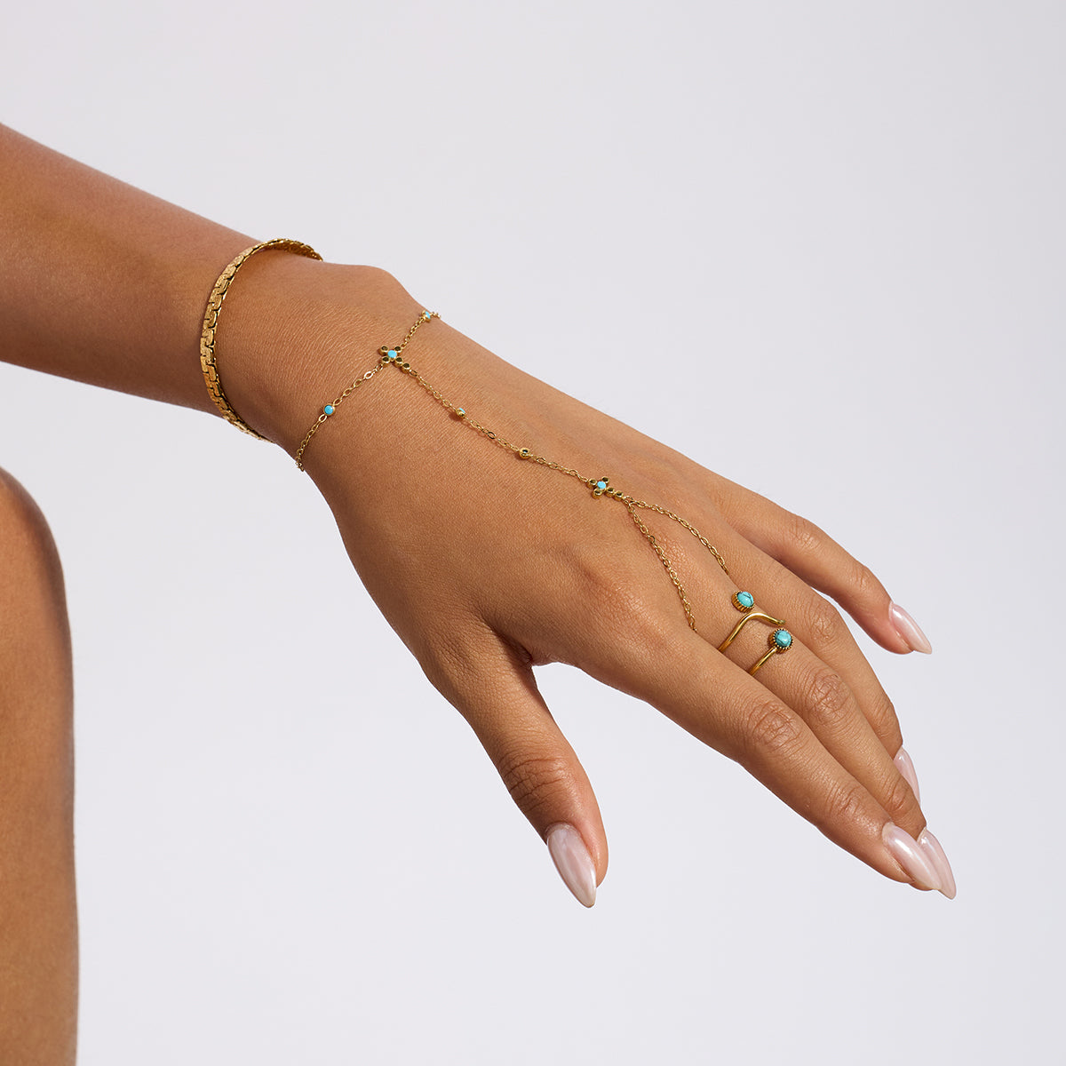 Carielle – Cross CZ Hand & Finger Bracelet, 18K Gold Finish