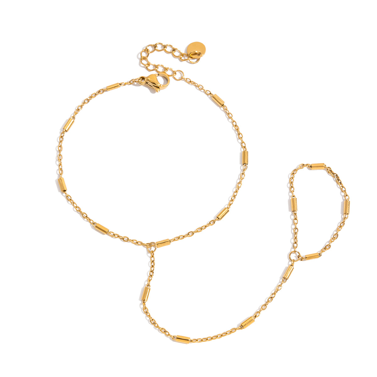 Celia – Three-Layer CZ Hand Chain Finger Bracelet, 18K Gold Finish