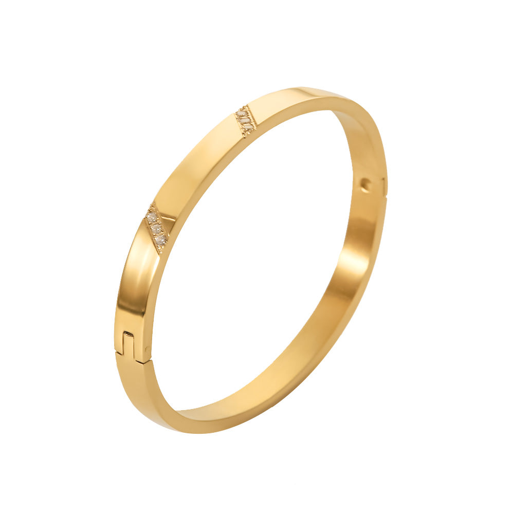 Cecilia – Diagonal White CZ Bangle, 18K Gold Finish