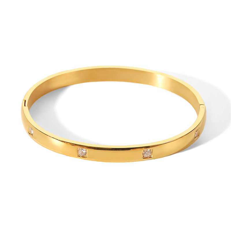 Celinae – White Round CZ Minimalist Bangle, 18K Gold Finish