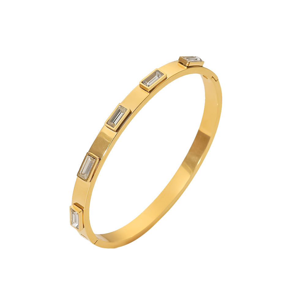 Clarisse – White-Color CZ Classic Bangle, 18K Gold Finish