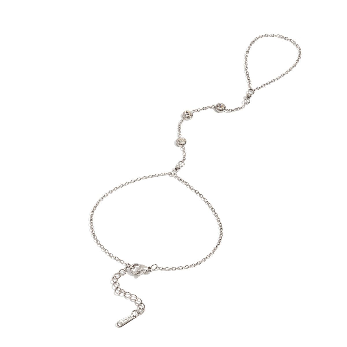 Cyrena – Three-Layer Zircon Hand Chain & Finger Bracelet, Silver with White Stones
