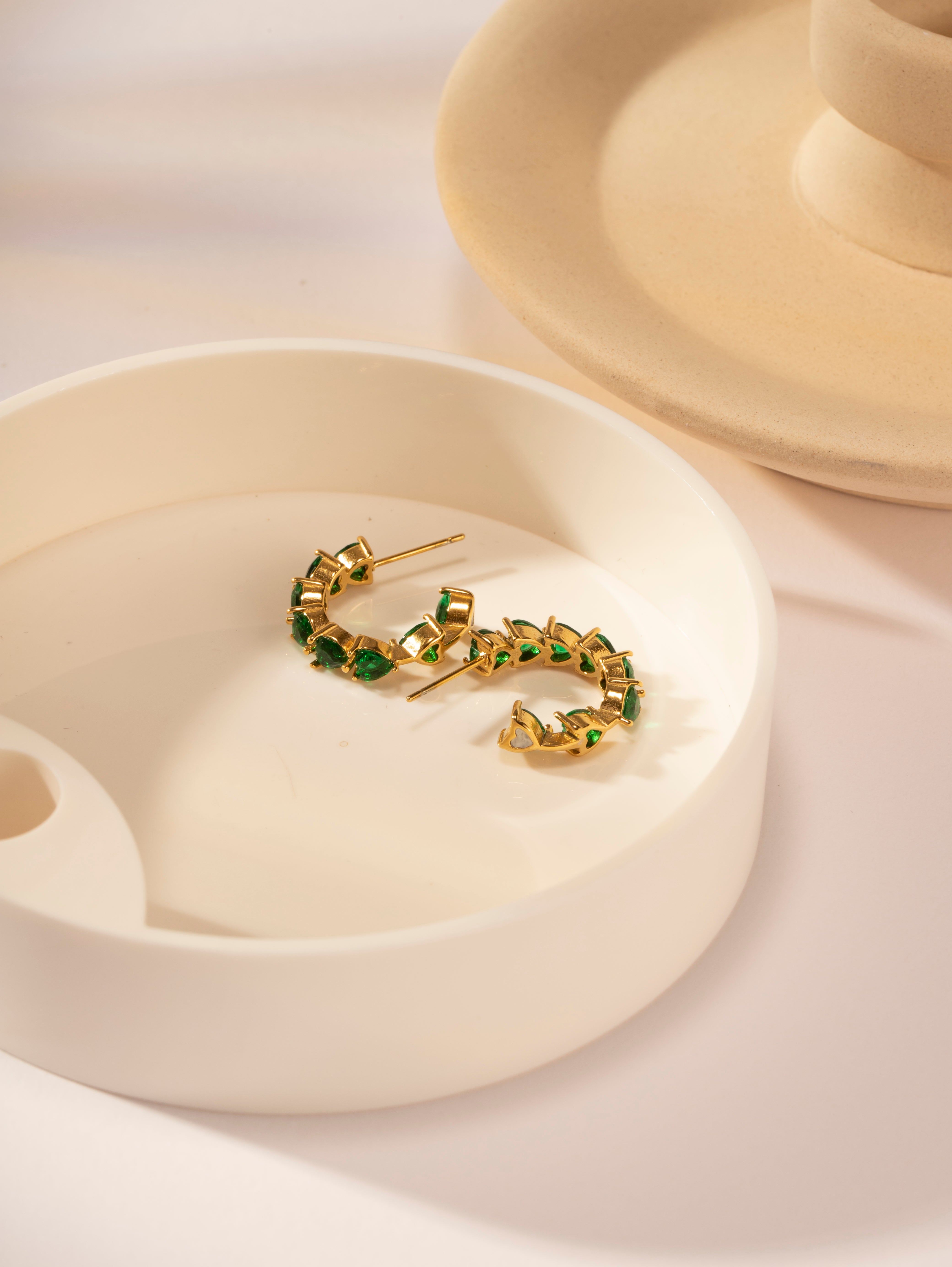 Cerina – Full Heart CZ Hoop Earrings, 18K Gold Finish