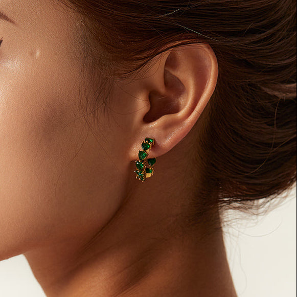 Cerina – Full Heart CZ Hoop Earrings, 18K Gold Finish