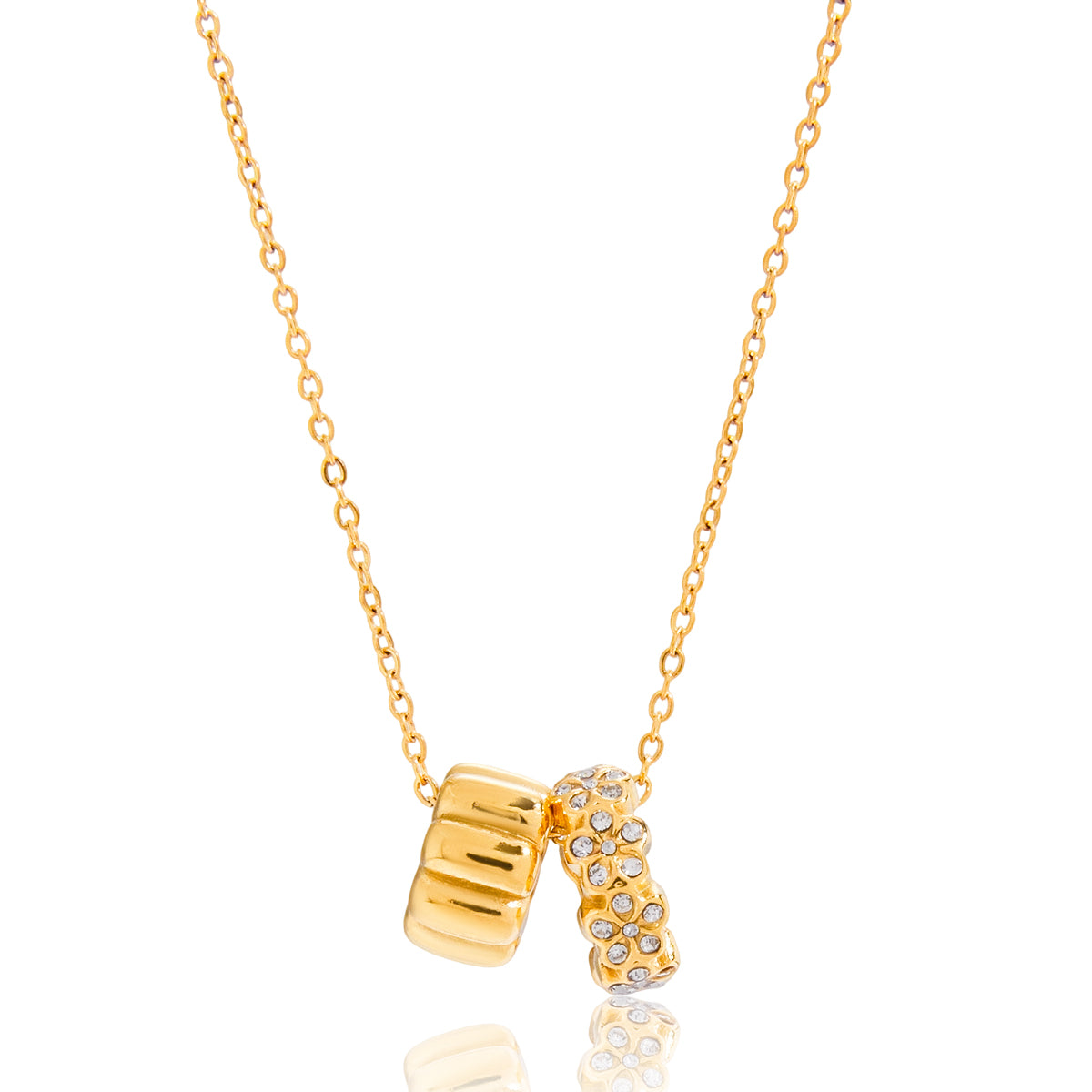 Cyara – Two-Bead CZ Charm Necklace, 18K Gold Finish