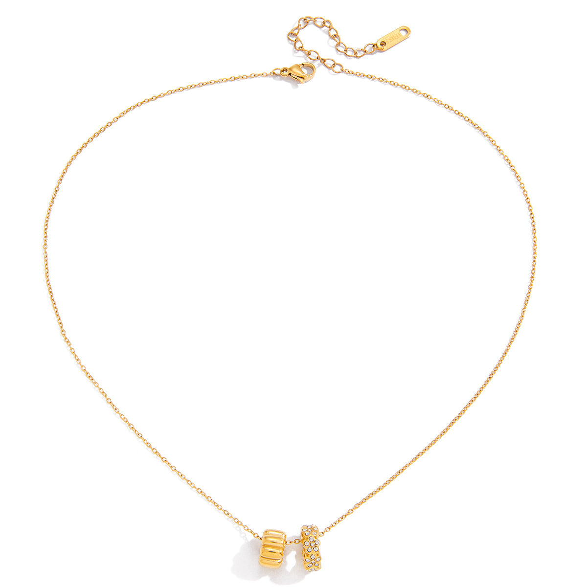 Cyara – Two-Bead CZ Charm Necklace, 18K Gold Finish