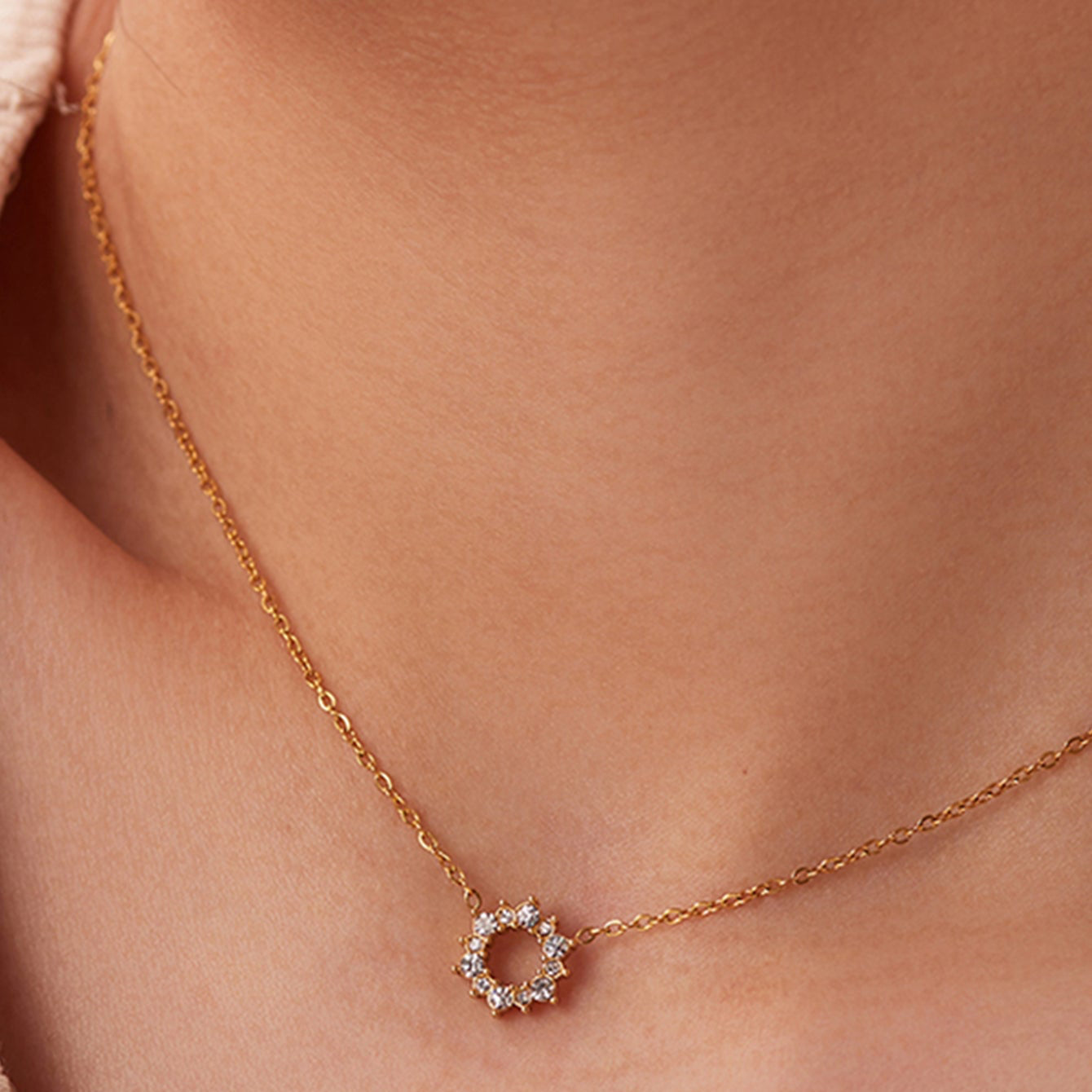 Celestia – Zircon Ring Pendant Necklace, 18K Gold Finish