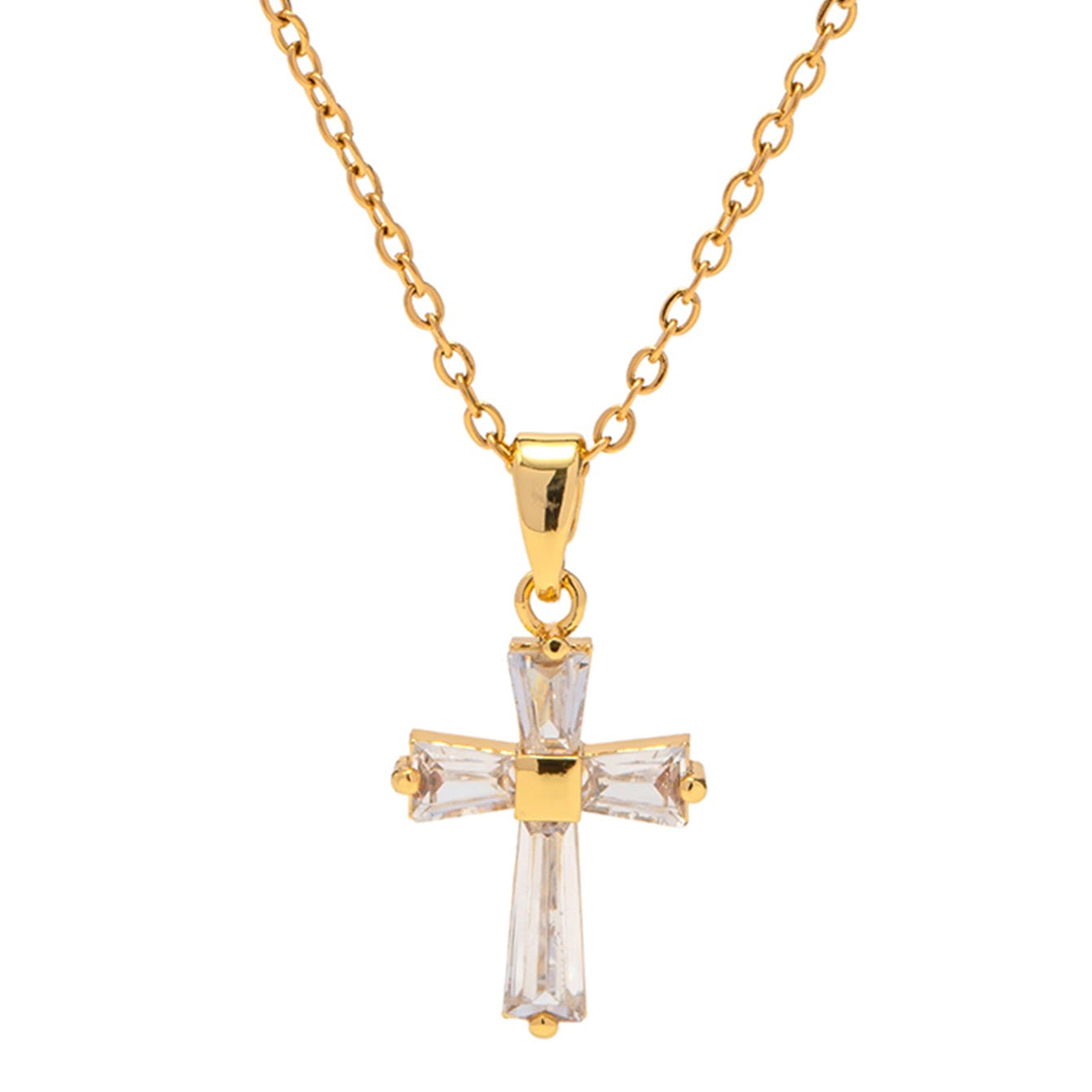 Cross – Clear CZ Necklace, 18K Gold Finish