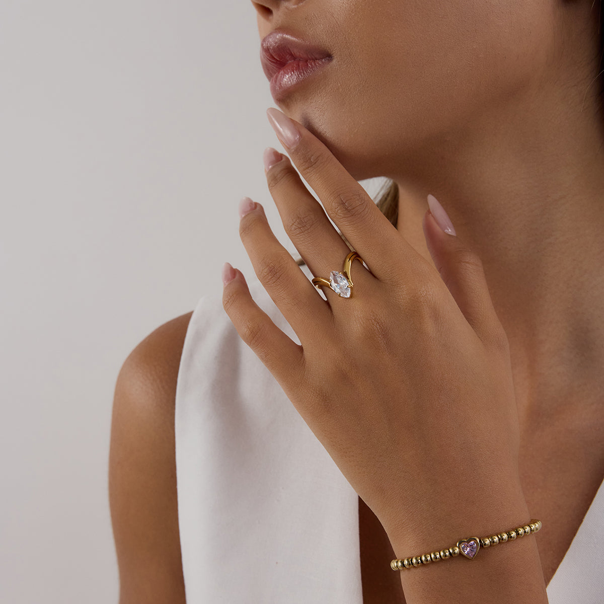 Vinaya – V-Shaped CZ Ring, 18K Gold Finish