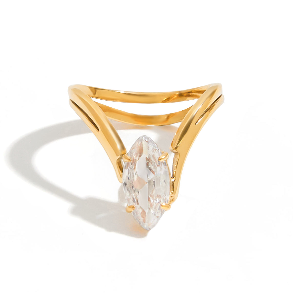 Vinaya – V-Shaped CZ Ring, 18K Gold Finish