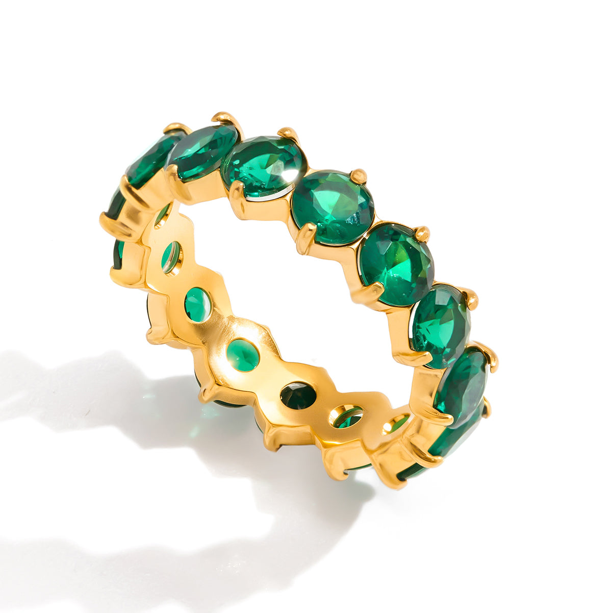 Cyra – Round Emerald Green CZ Ring, 18K Gold Finish