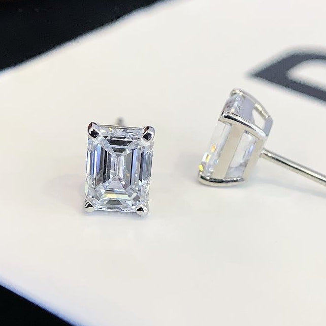 4ctw Emerald-Cut Moissanite Stud Earrings