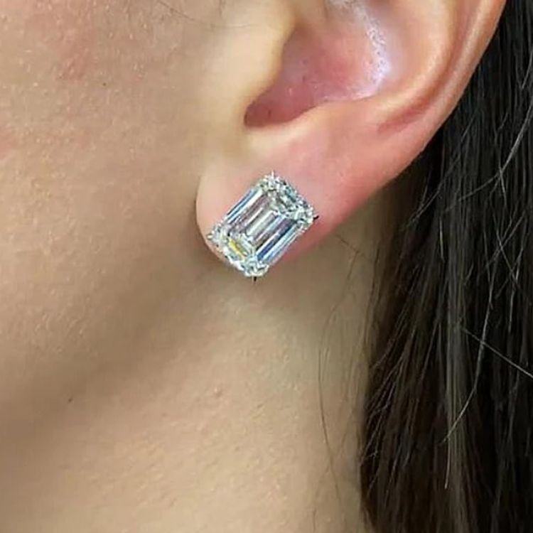 6ctw Emerald-Cut Moissanite Stud Earrings