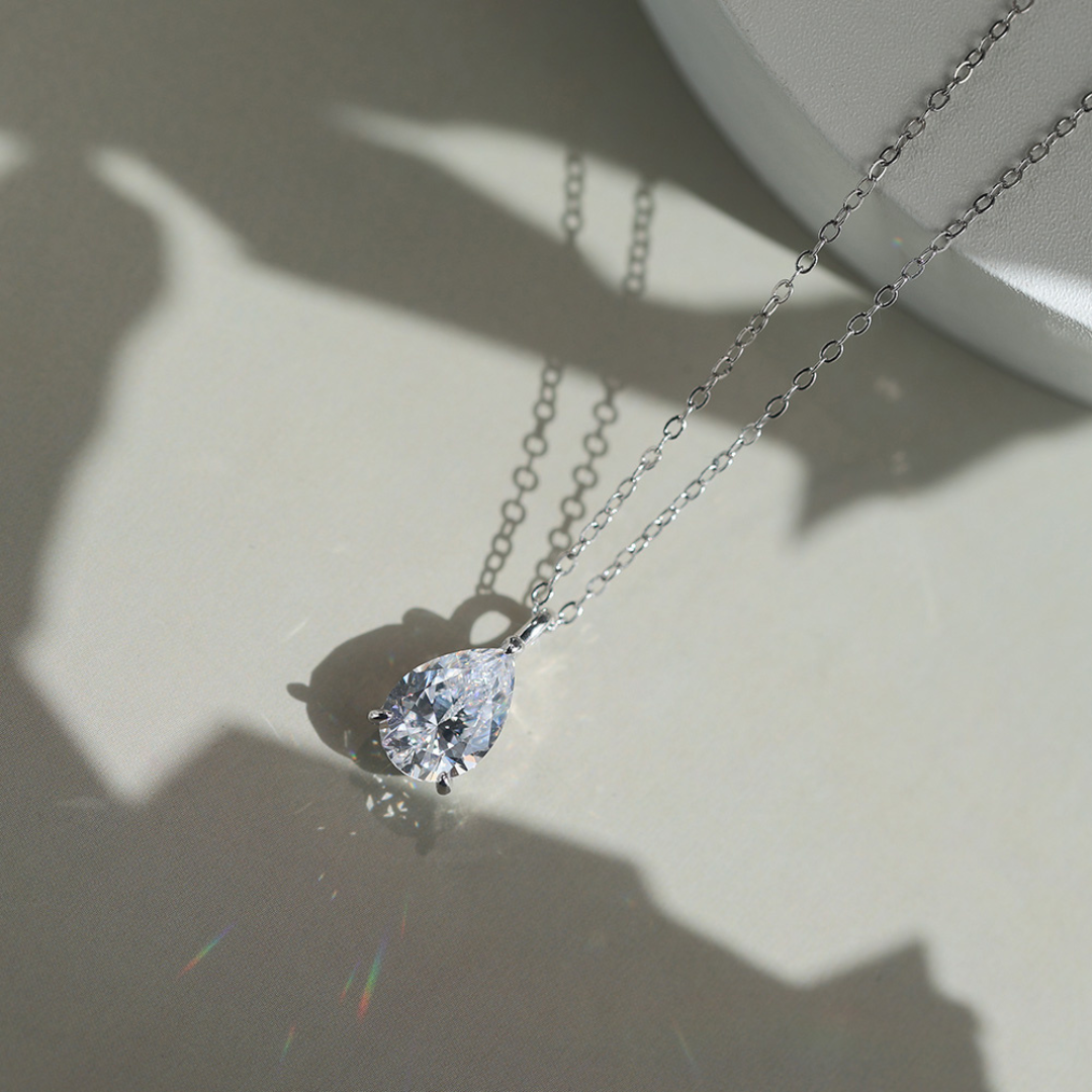 2ct Pear-Shaped Moissanite Necklace in 925 Sterling Silver | D Color VVS