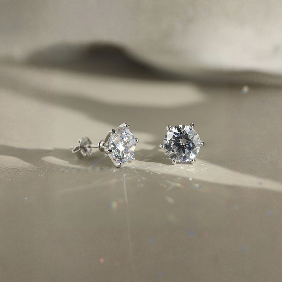 4ctw Round Moissanite Stud Earrings | 2ct Each in Rhodium-Plated 925 Sterling Silver