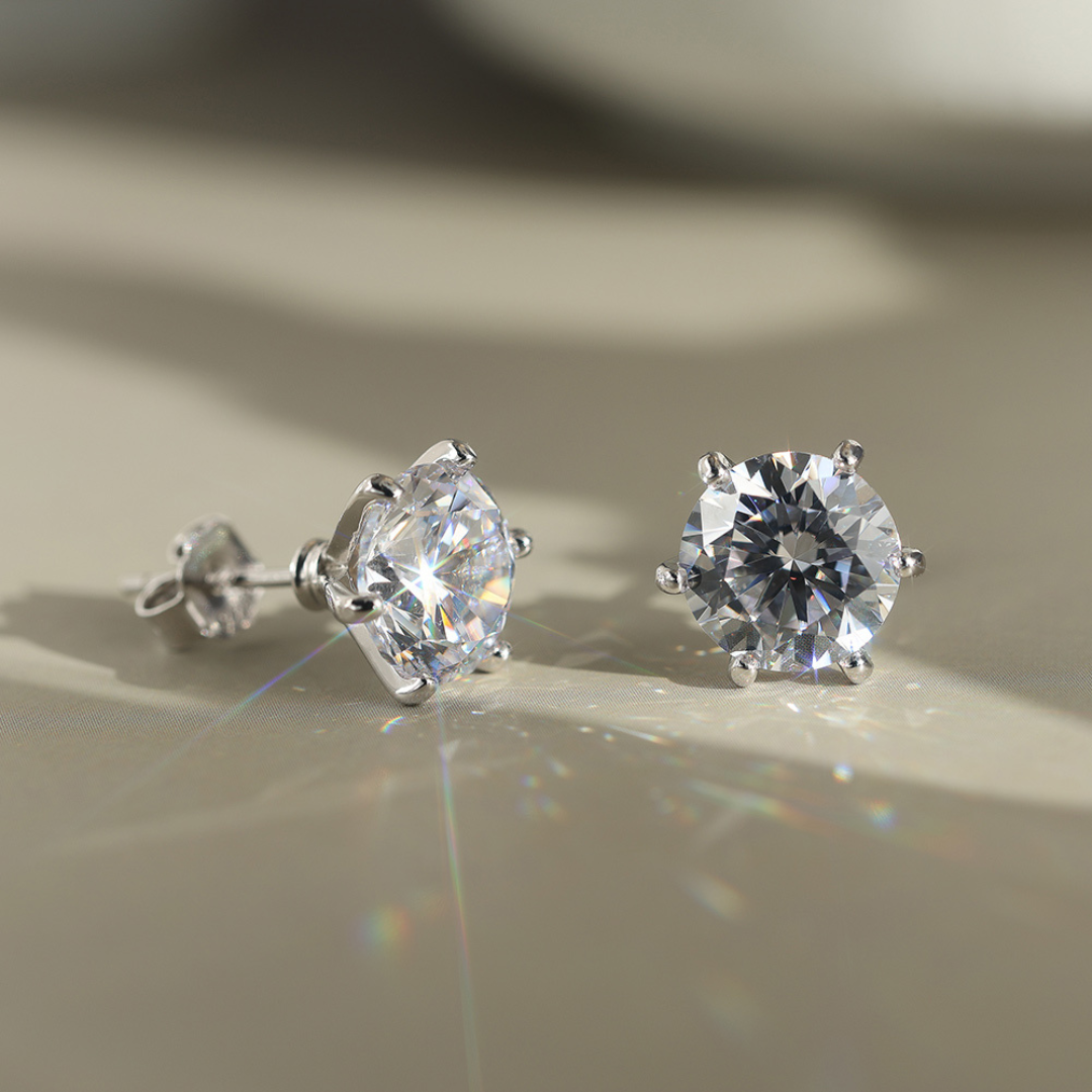 6ctw Round Moissanite Stud Earrings | 3ct Each in Rhodium-Plated 925 Sterling Silver