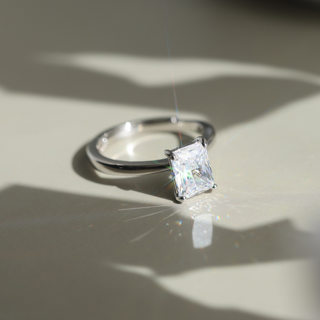 3ct Radiant Moissanite Engagement Ring | Adjustable 925 Sterling Silver Solitaire
