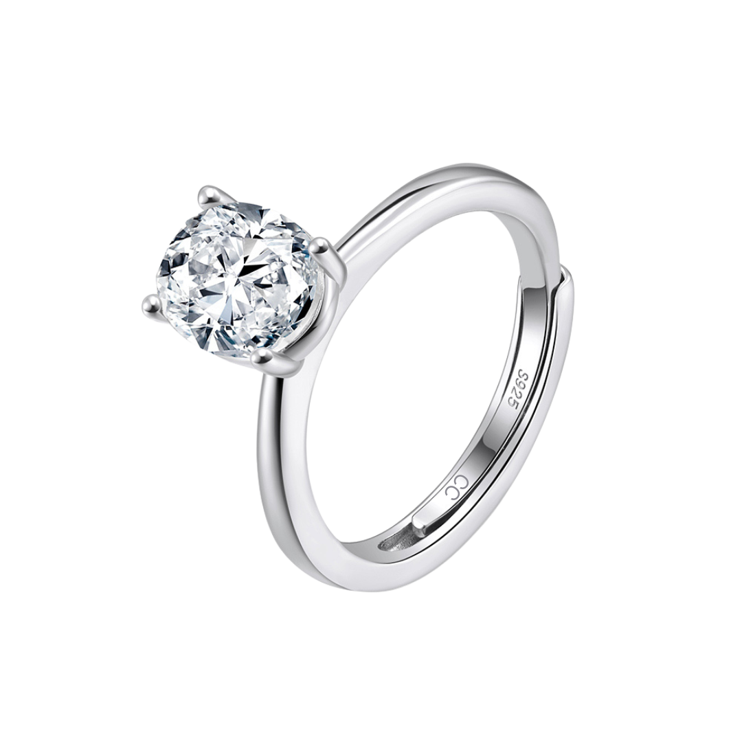 3ct Oval Moissanite Engagement Ring | Adjustable 925 Sterling Silver Solitaire
