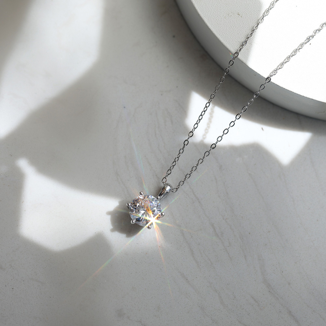 3ct Round Moissanite Necklace in 925 Sterling Silver | D Color VVS