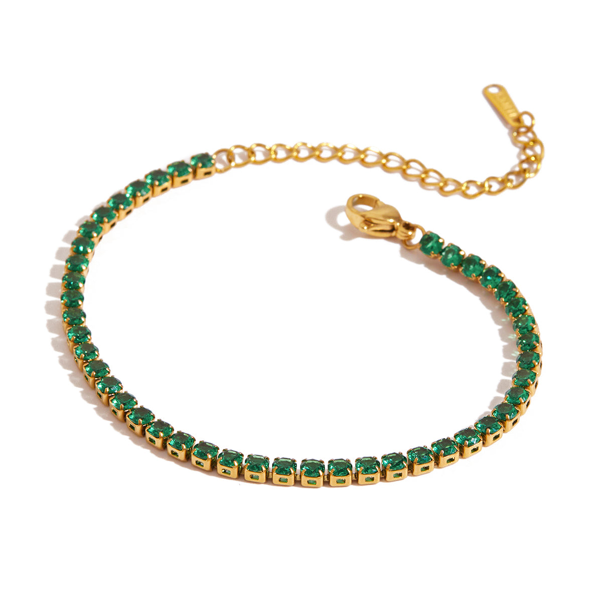 Cyrene – Round Green CZ Tennis Bracelet, 18K Gold Finish