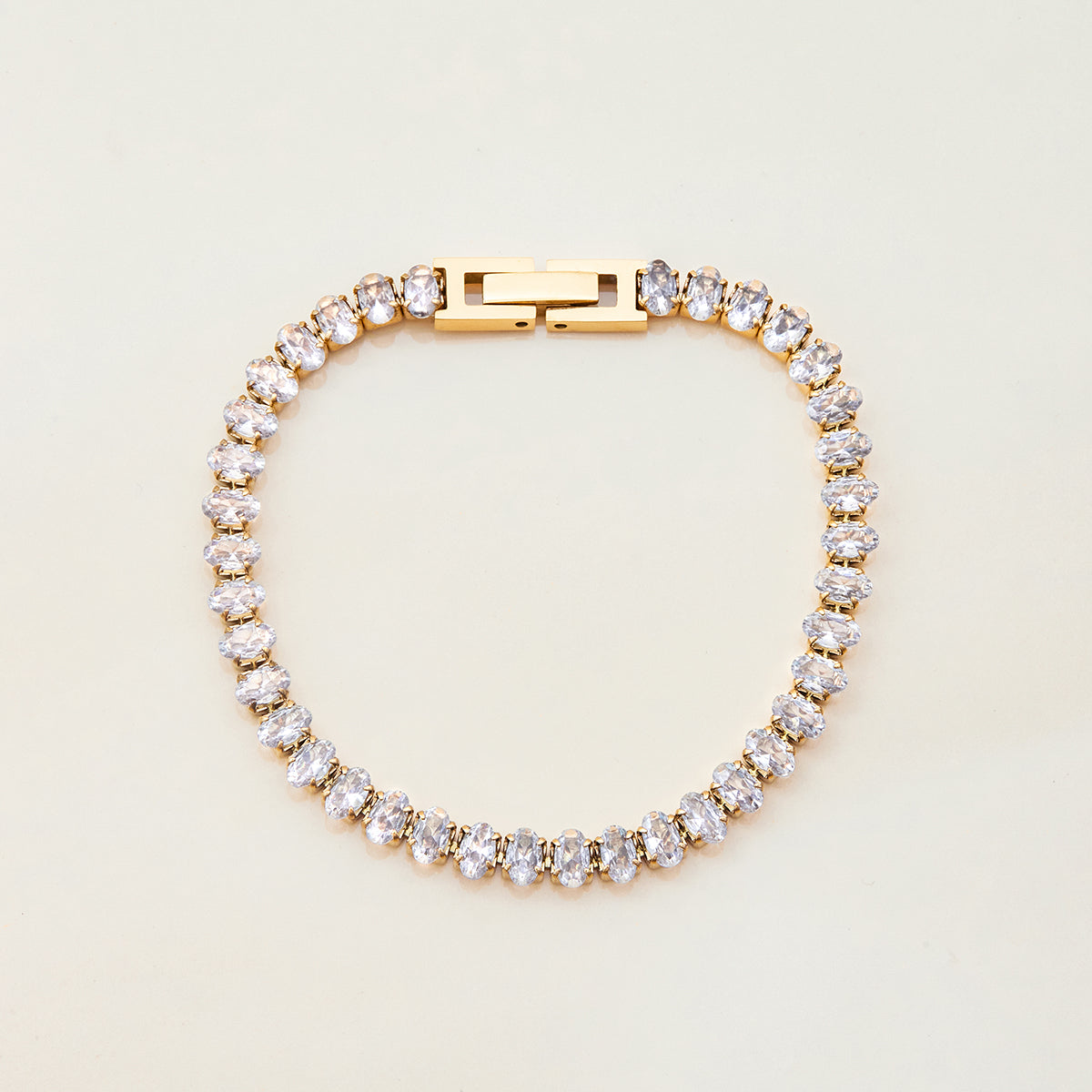 Ciana – White Oval CZ Tennis Bracelet, 18K Gold Finish
