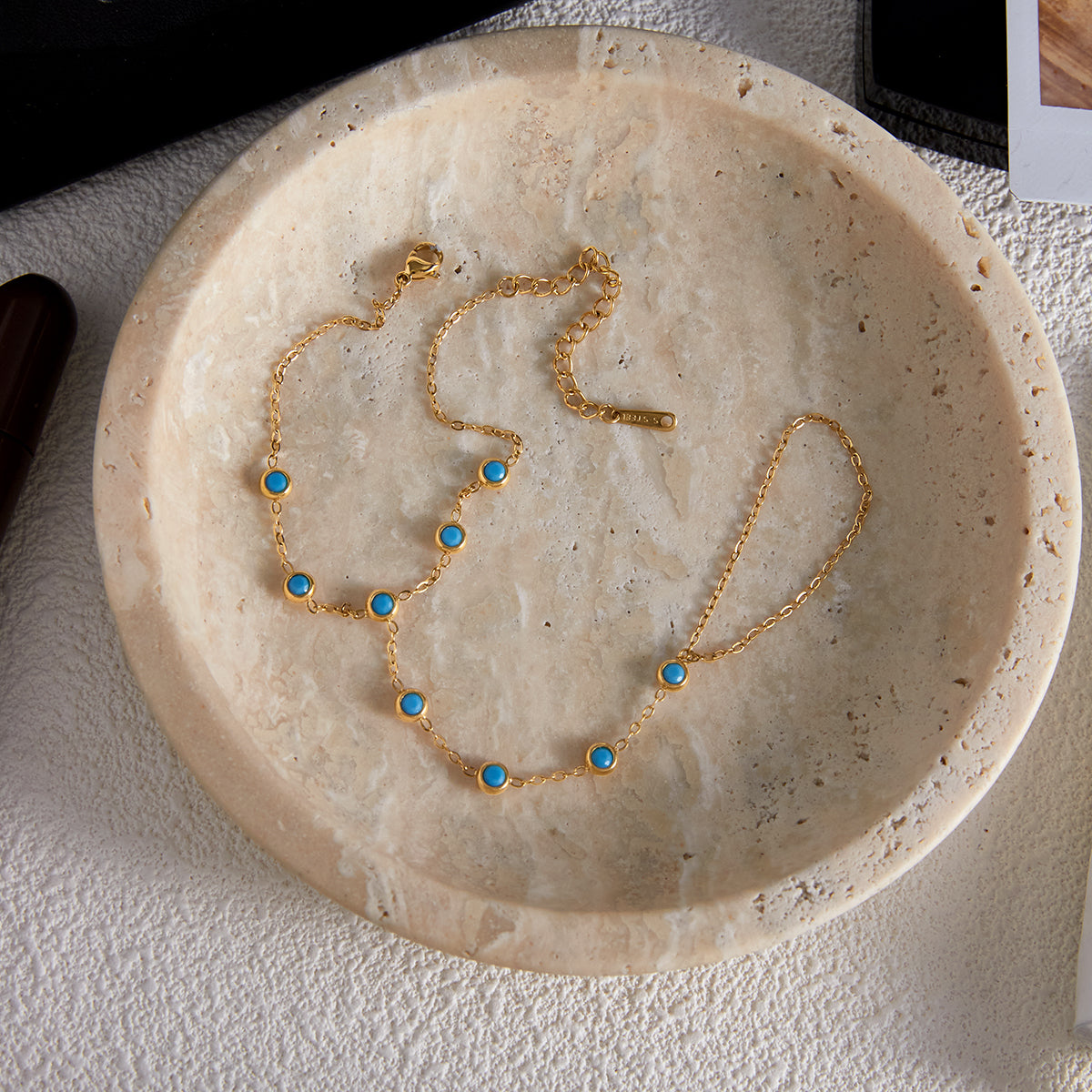 Carinae – Three-Layer Turquoise CZ Hand & Finger Bracelet, 18K Gold Finish