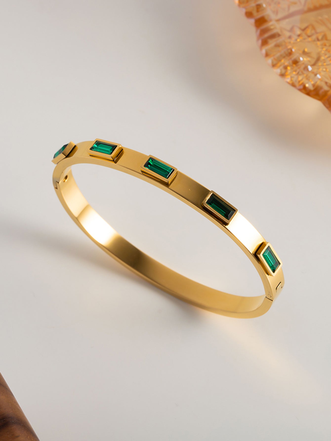 Cynthia – Green CZ Classic Bangle, 18K Gold Finish