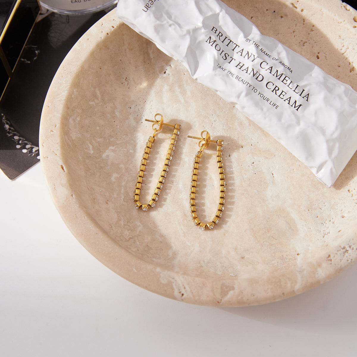 Cerys – Elegant White CZ Drop Earrings, 18K Gold Finish