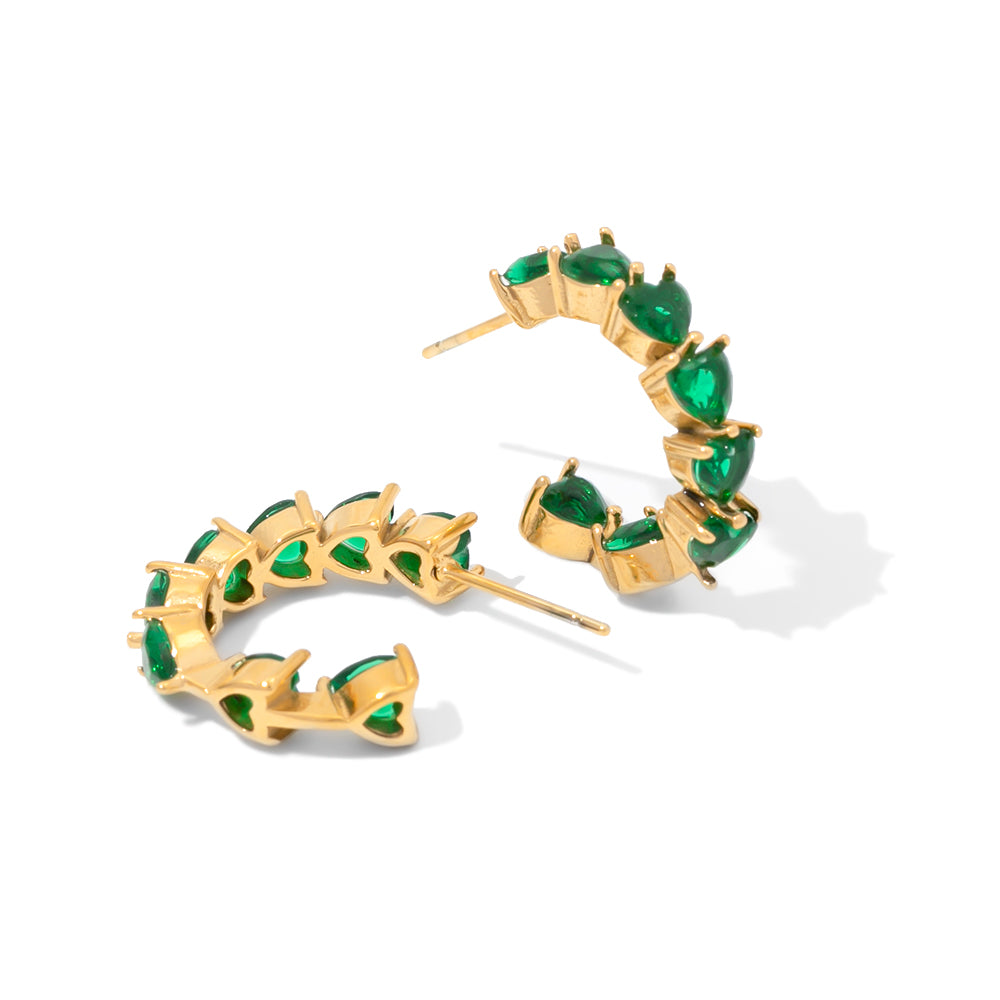 Cerina – Full Heart CZ Hoop Earrings, 18K Gold Finish