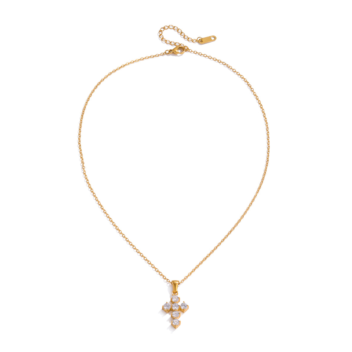 Celine – White CZ Cross Pendant Necklace, 18K Gold Finish