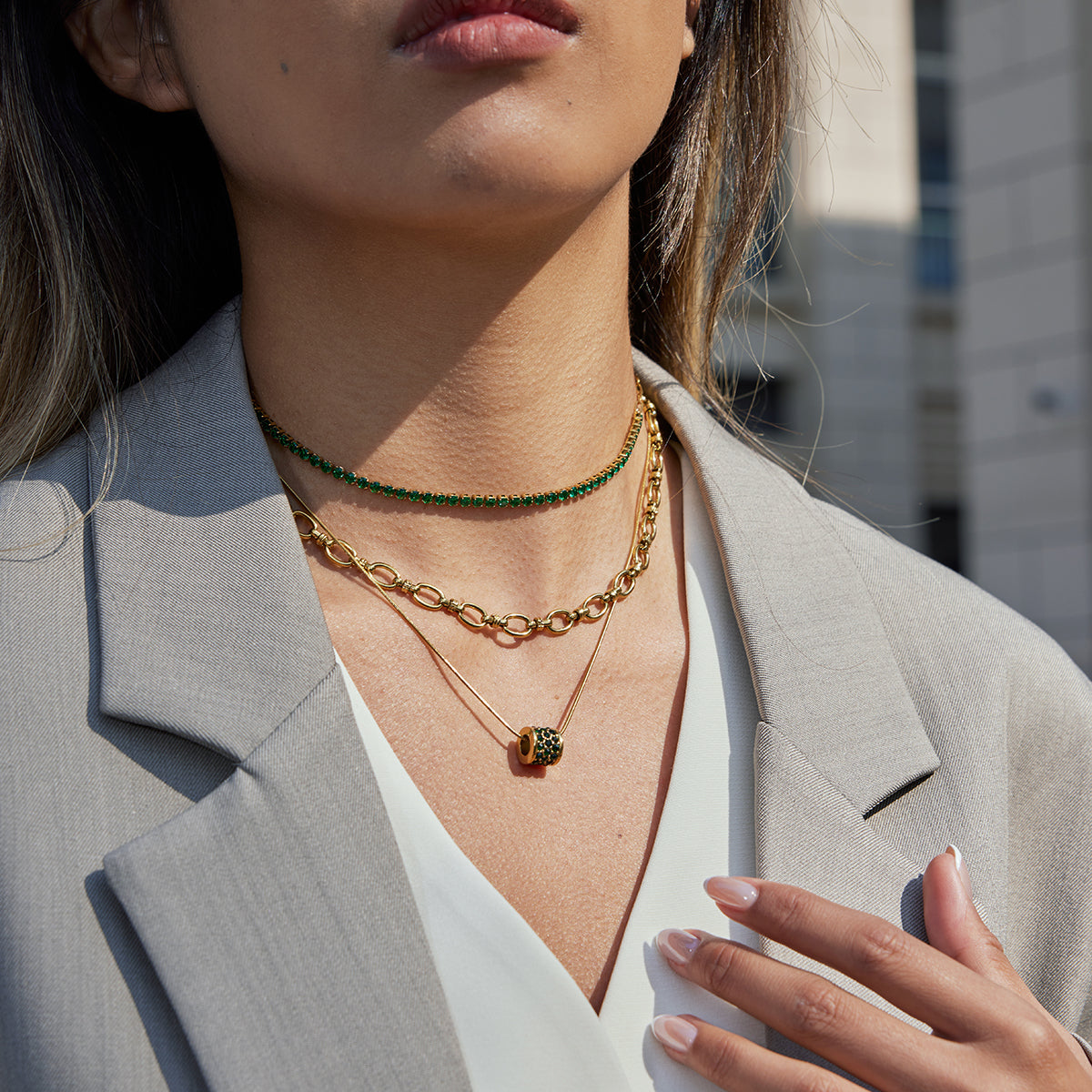 Crest – One-Bead Heart CZ Charm Necklace, 18K Gold Finish